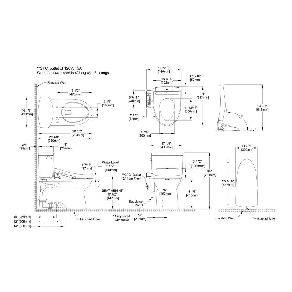 TOTO MW4743346CUFG#01 Vespin II 1G W Washlet S2 1.