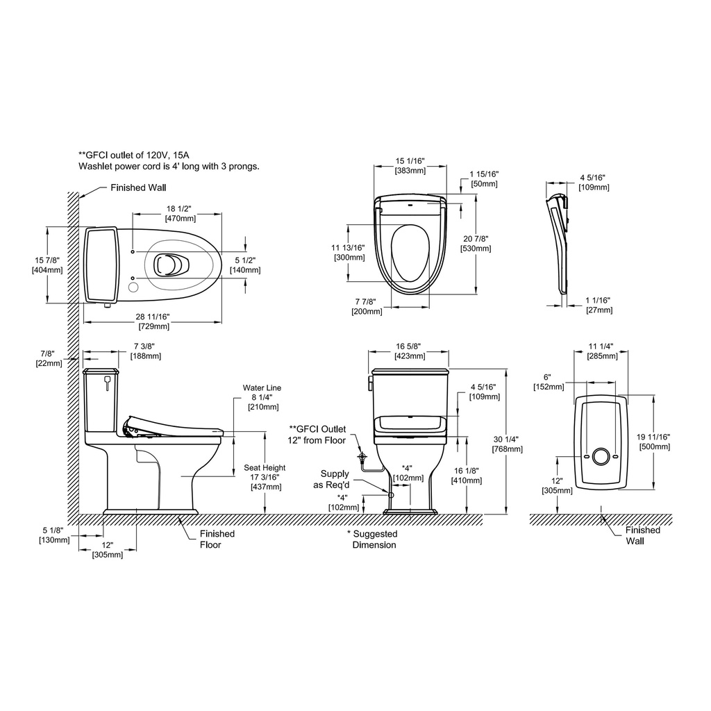 TOTO MW4944724CEMFGA#01 Connelly W/ Washlet+ S7 & Autoflush (0.9 & 1.28 Gpf)