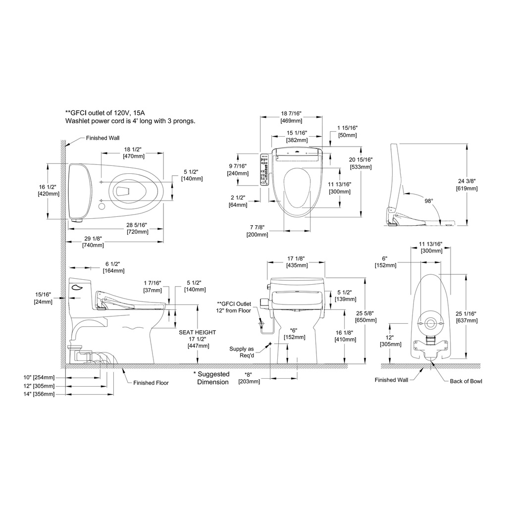 TOTO MW6443346CEFG#01 Carolina II W Washlet S2 1.2