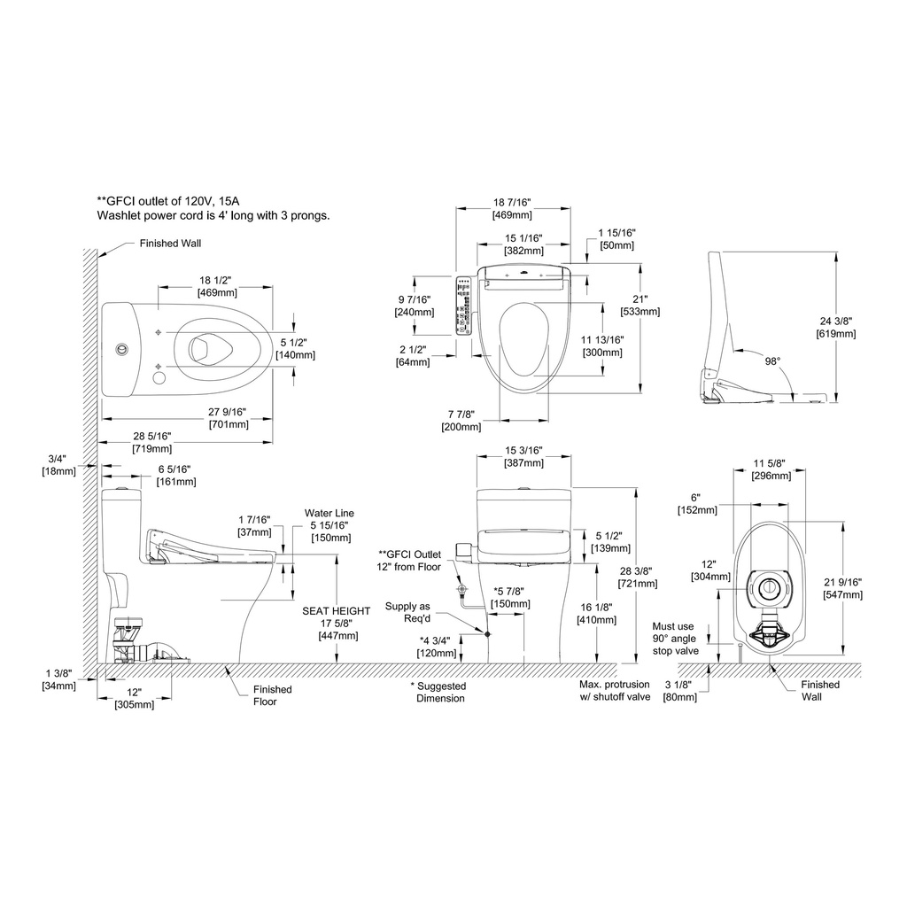 TOTO MW6463346CEMFGN#01 Aquia IV W Washlet S2 1.28 &