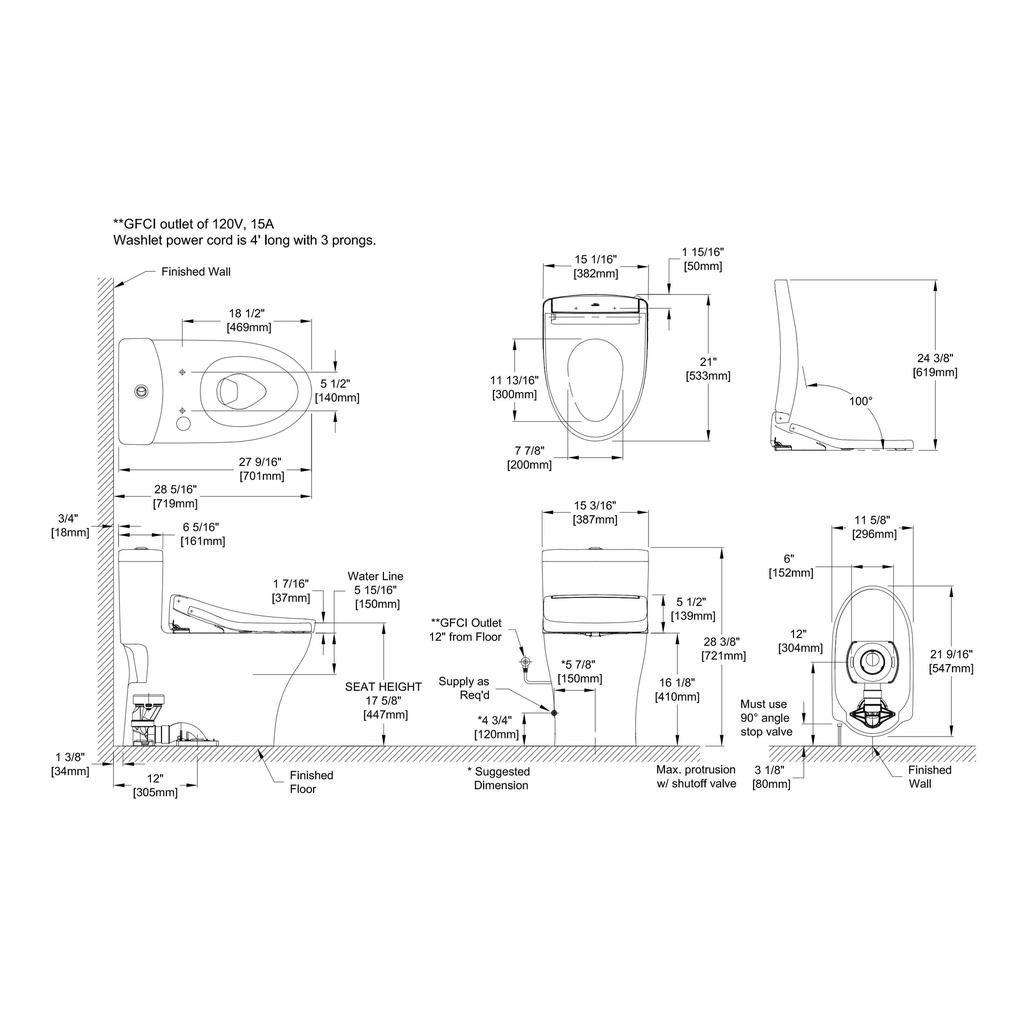 TOTO MW6463446CEMFGN#01 Aquia IV W Washlet S5 1.28 &