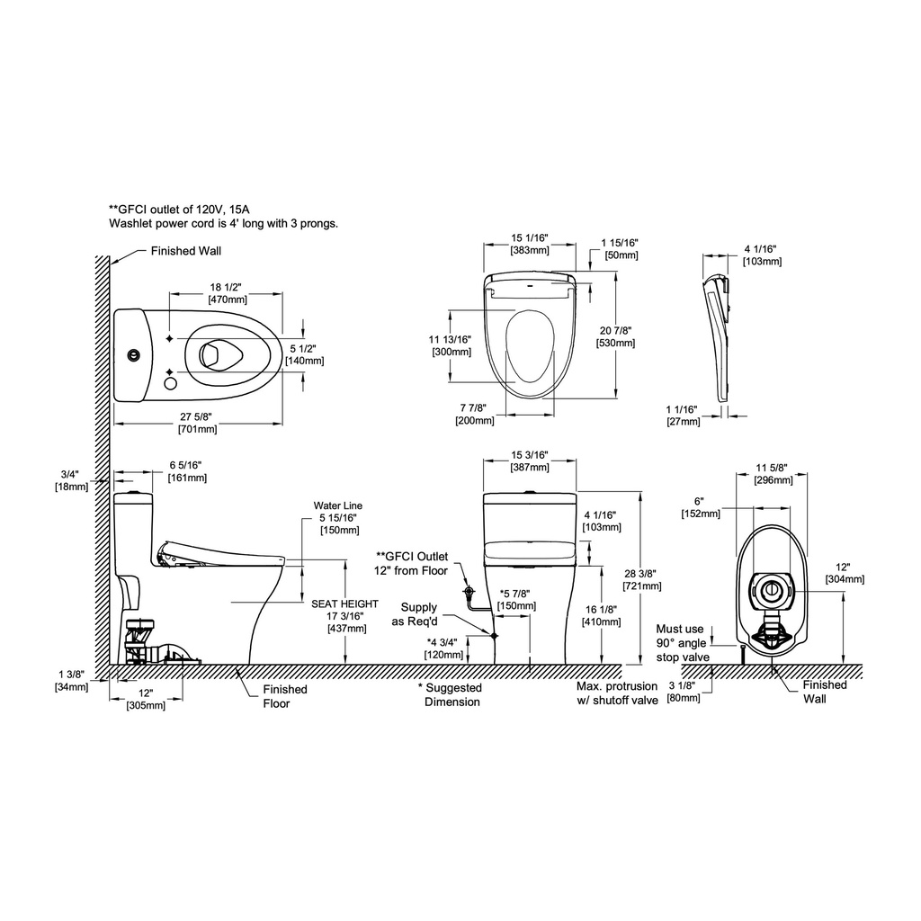 TOTO MW6464726CEMFGN#01 1Pc Aquia Iv W/ Washlet+ S7 (0.9 & 1.28 Gpf)