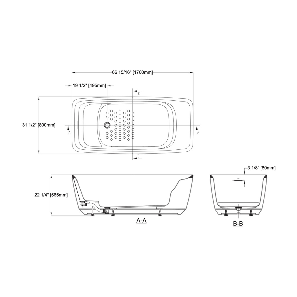 TOTO PJY1724PWEU#GW Flotation Freestanding Square Bathtub - Gloss White