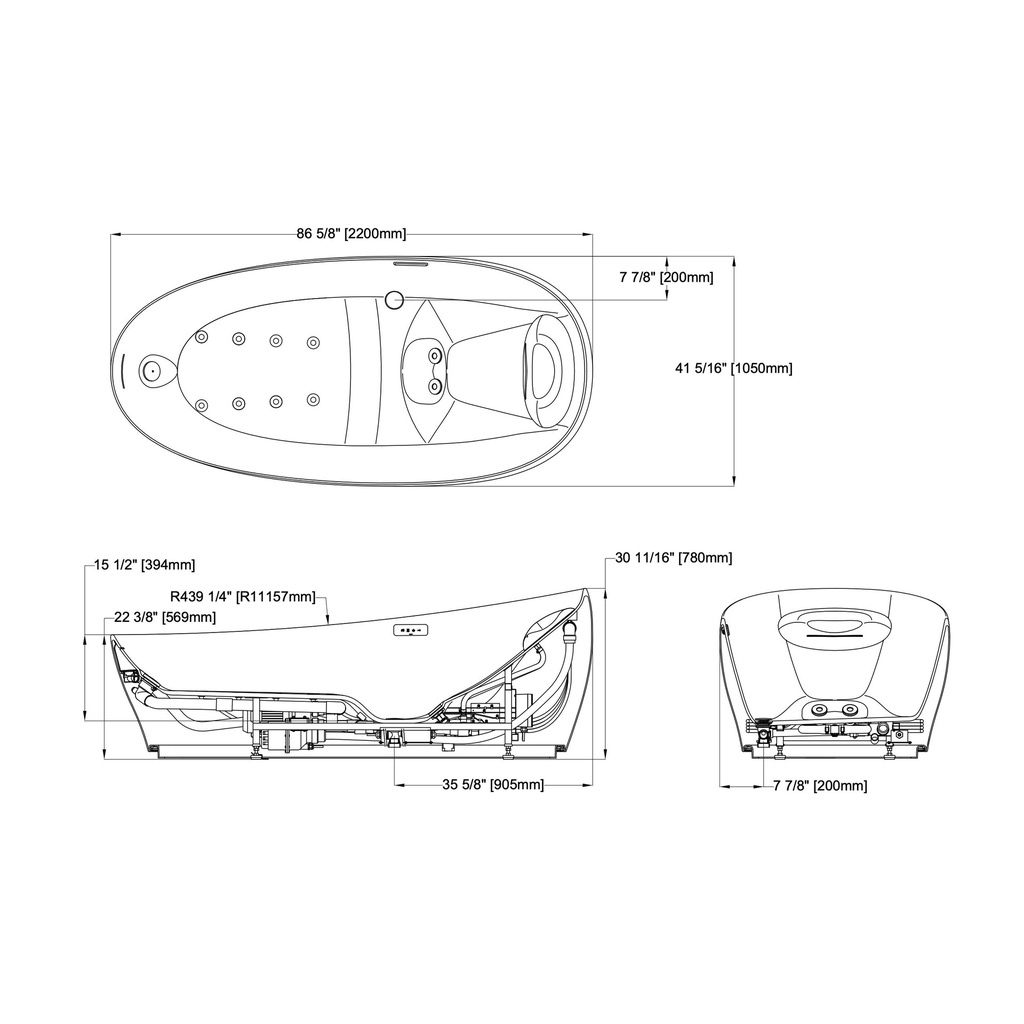 TOTO PJYD2200PWEU#GW Flotation Tub With Zero Dimension