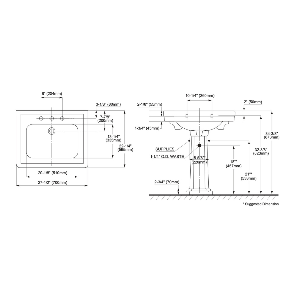 TOTO LPT530.4N#01 Promenade 4" Center Lav & Ped Cotton
