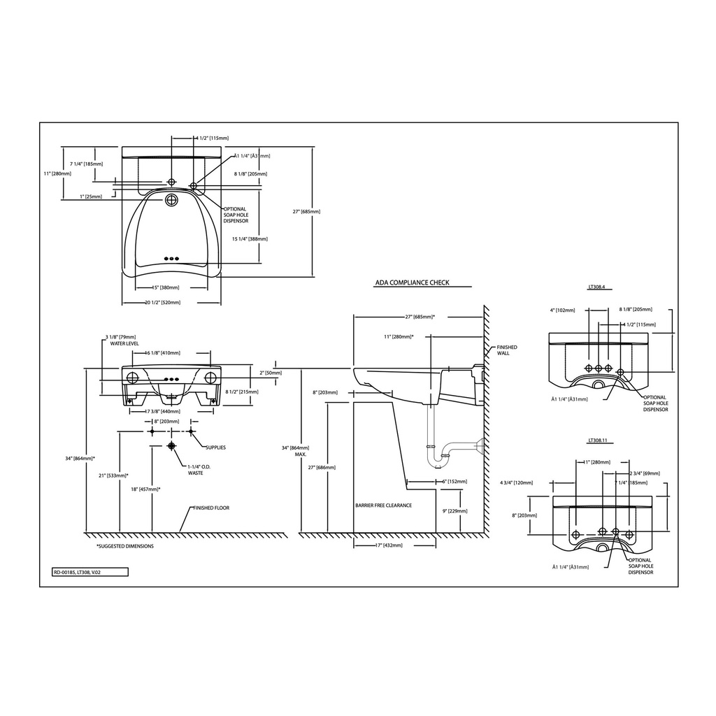TOTO LT308.4#01 4" Ctr Wall Mt Hdcp Lavatory Cotton