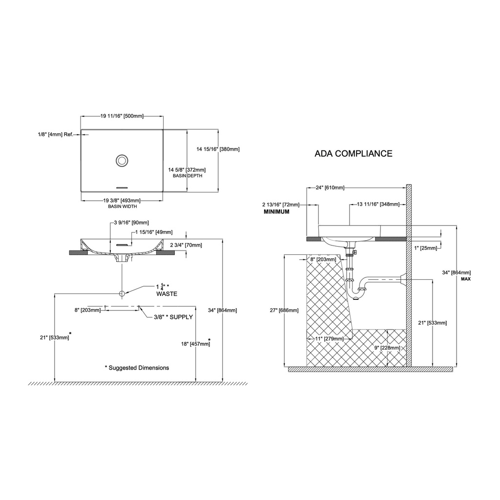 TOTO LT475#MBE Kiwami 19-11/16" Rectangular