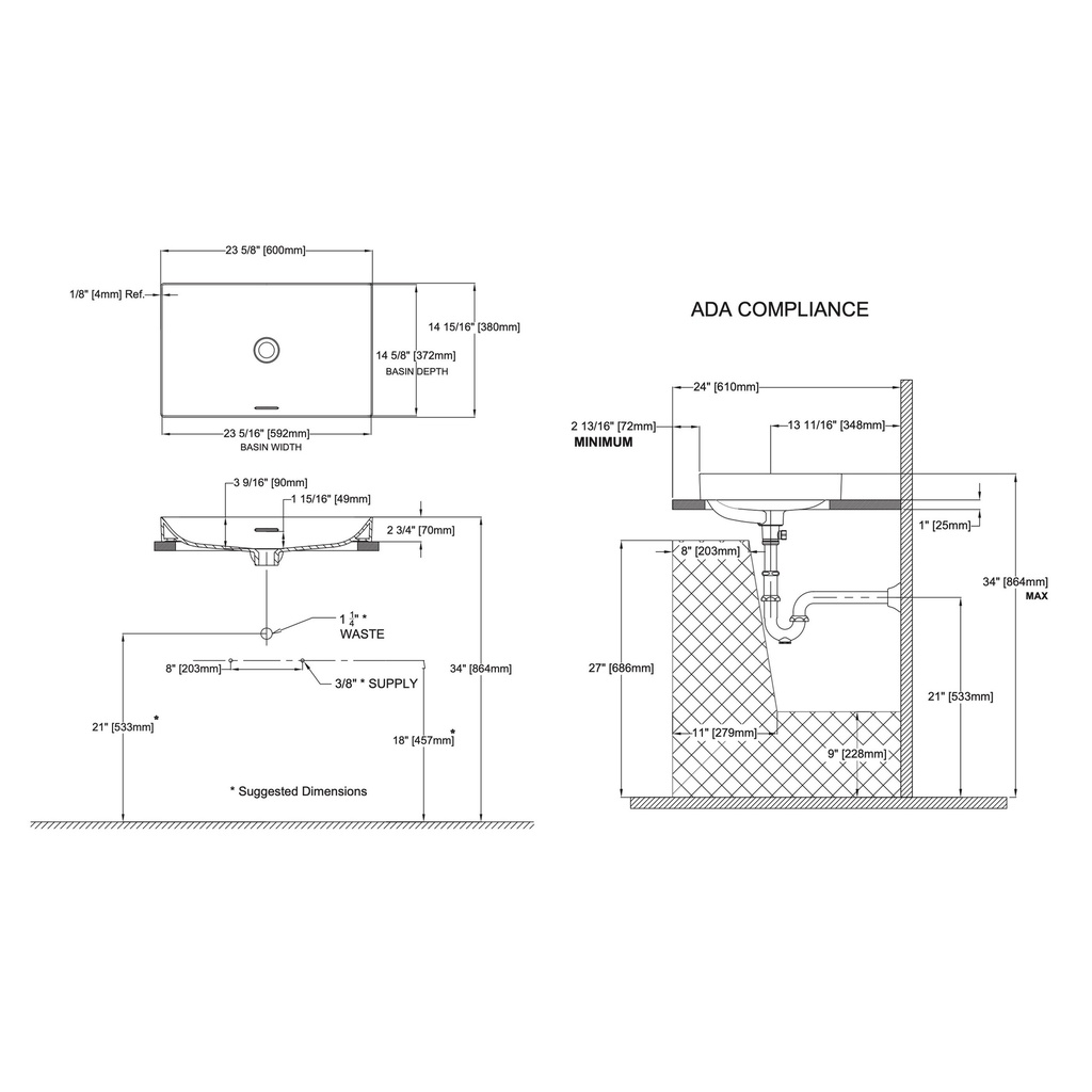 TOTO LT476#MBL Kiwami 23-5/8" Rectangular