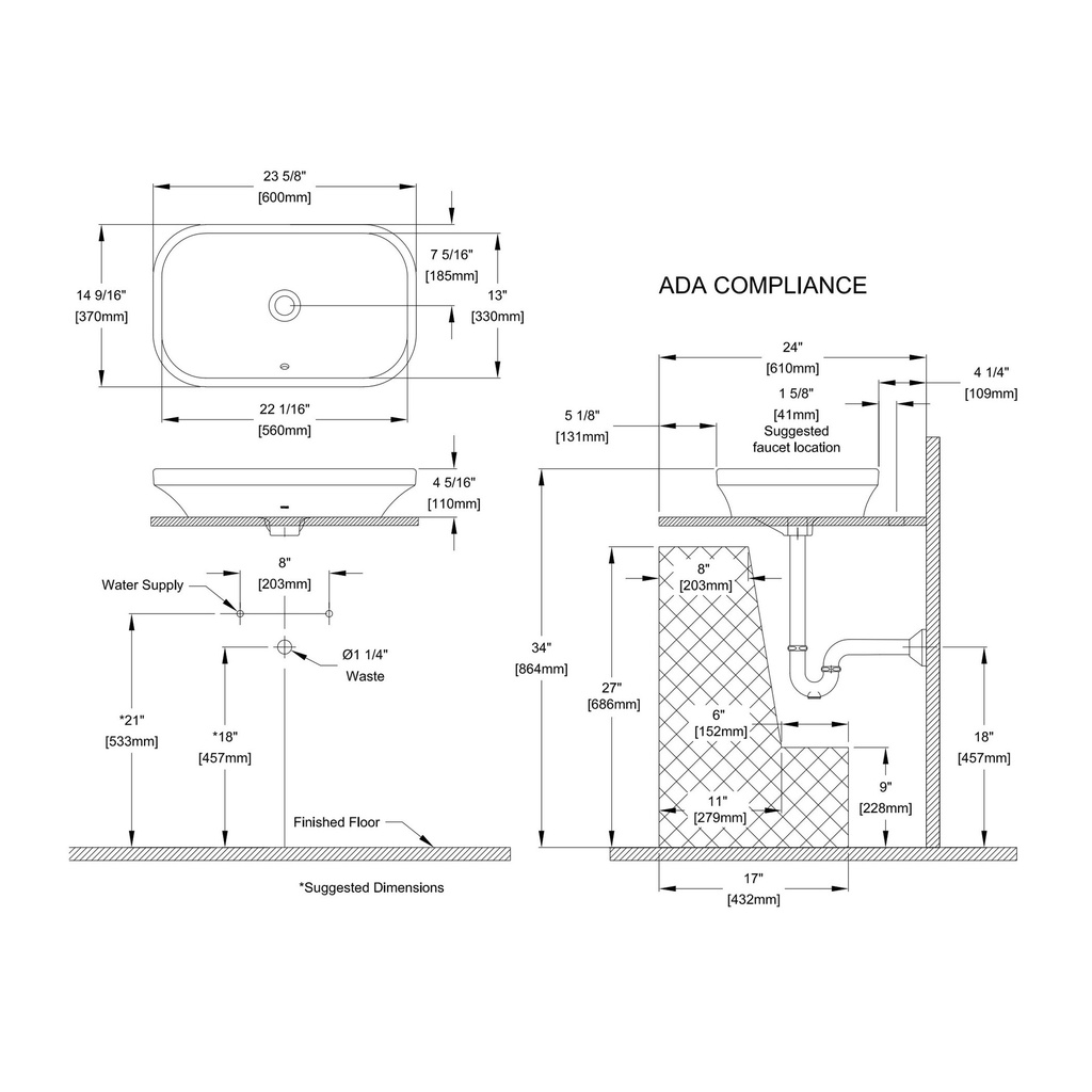 TOTO LT733#SCR Rectangular Vessel Lavatory