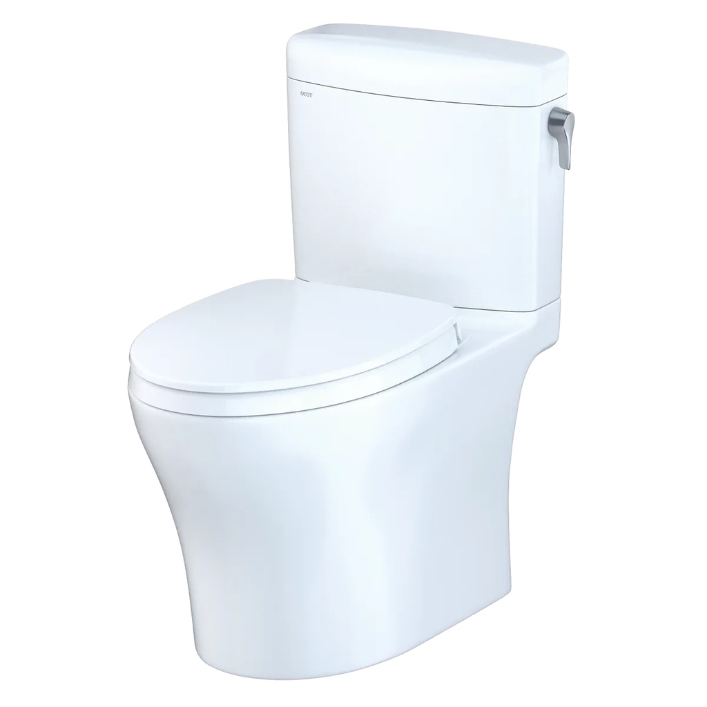 TOTO MS436124CEMFGN#01 Aquia IV Cube Two-Piece Elongated Dual Flush 1.28 and 0.9 GPF Universal Height Toilet with CEFIONTECT WASHLET+ Ready Cotton White MS436124CEMFGN#01