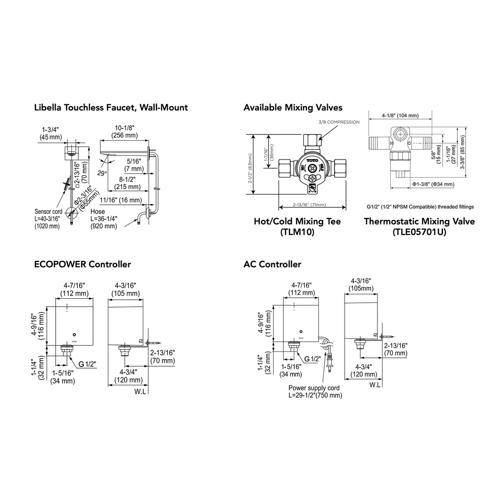 TOTO T23L53AM#CP Touchless Libella Wm-L/Mixingac 0.5Gpm C20