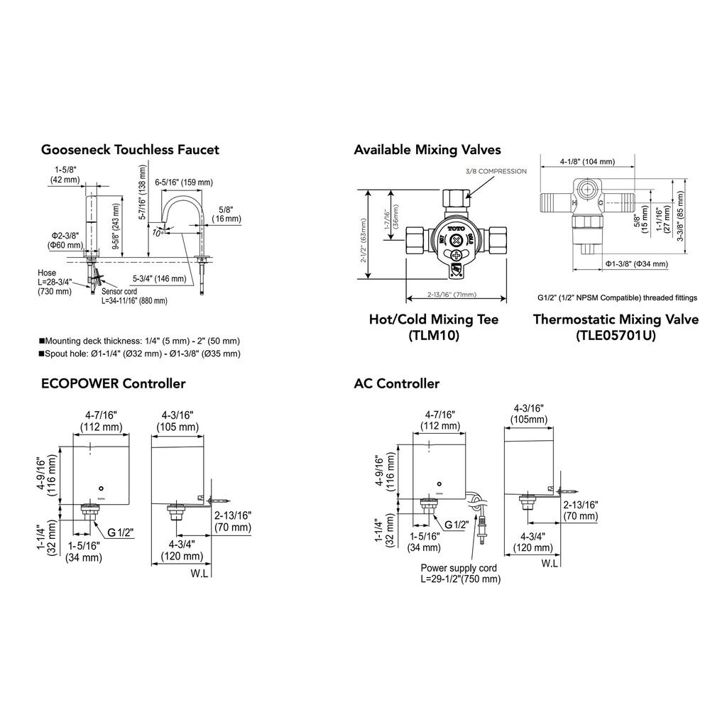 TOTO T24S53EM#CP Touchless Goose W/Mixingecopower 0.5Gpm C20