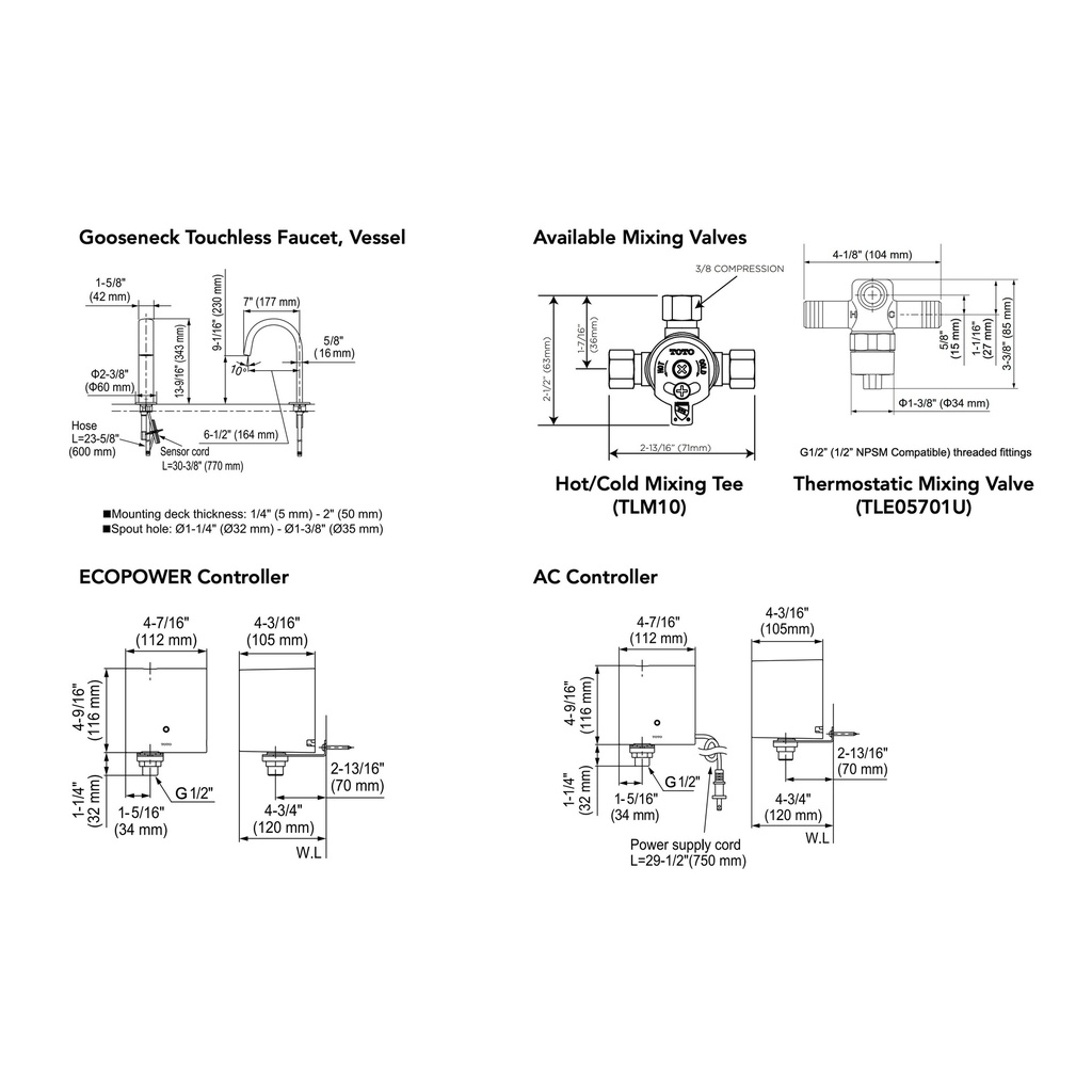 TOTO T24T51E#CP Touchless Goose Vecopower 0.5Gpm D10