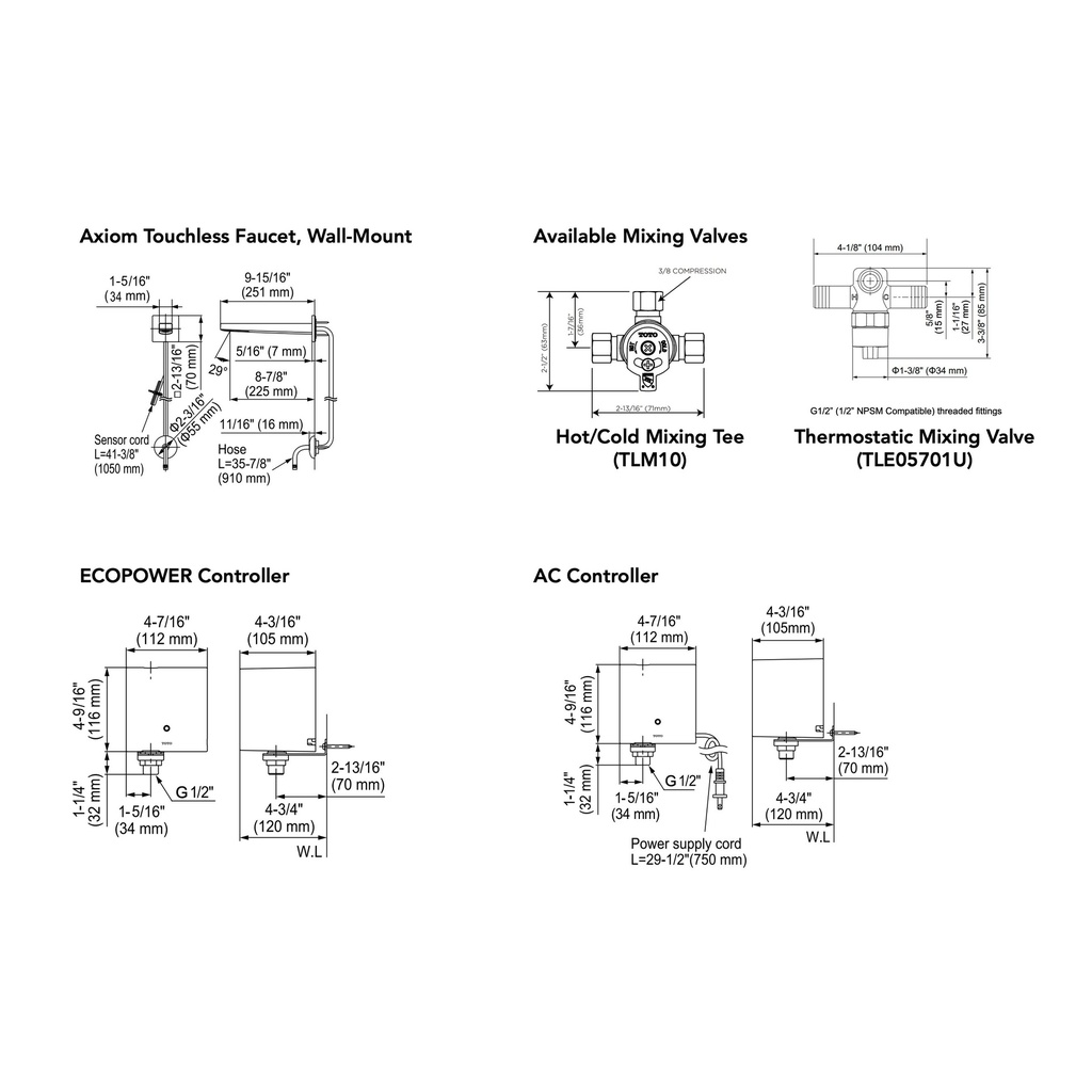 TOTO T25L53EM#CP Touchless Axiom Wm-L W/Mixingecopower 0.5Gpm C20