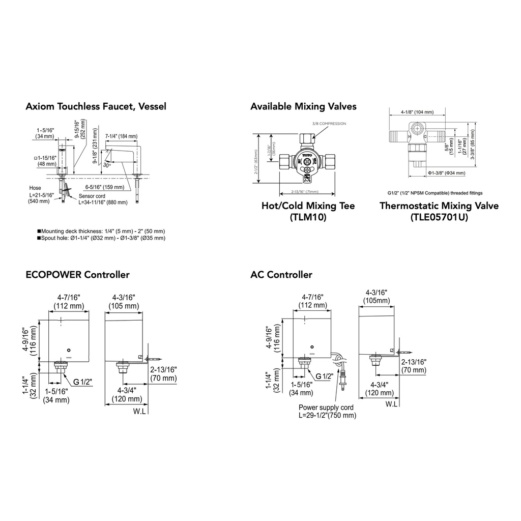 TOTO T25T53E#CP Touchless Axiom Vecopower 0.5Gpm C20