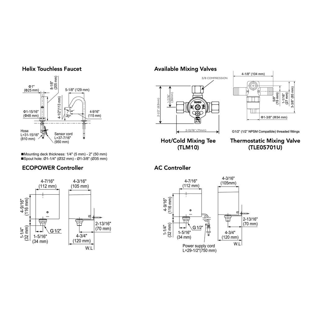 TOTO T26S53ET#CP Touchless Helix W/Thermoecopower 0.5Gpm C20