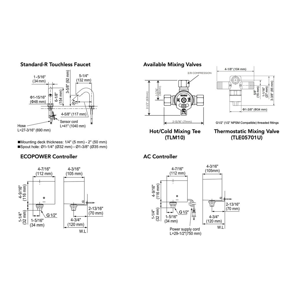 TOTO T28S53AT#CP Touchless Std-R W/Thermoac 0.5Gpm C20