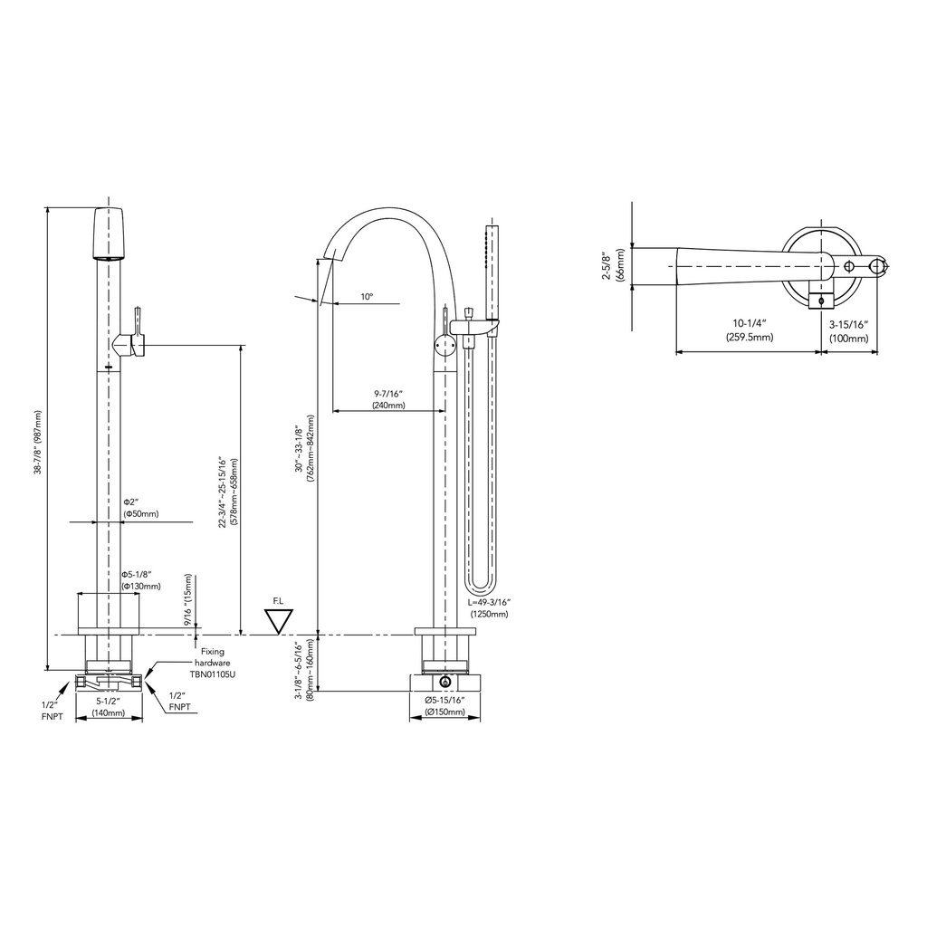 TOTO TBP01301U#BN Freestanding Tub,Top Unit,Zn Brushed Nickel