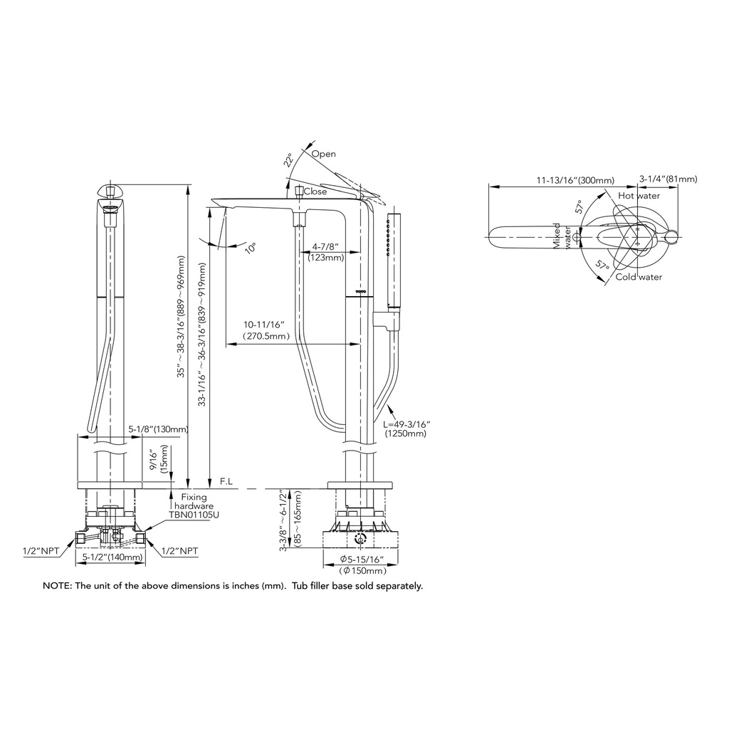 TOTO TBP03301U#XBC Freestanding Tub,Za Pn X Bn