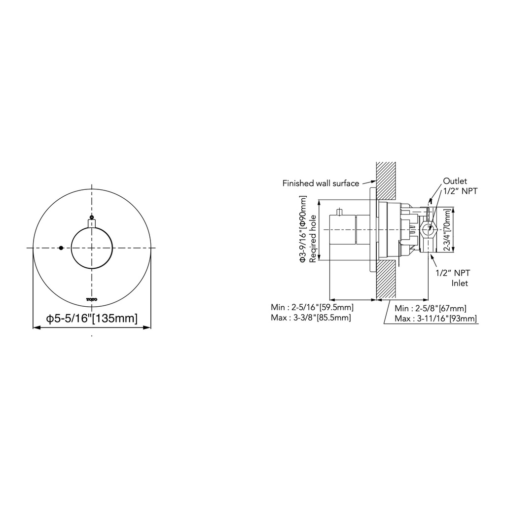 TOTO TBV01101U#CP Vol Ctrl Trim,G,Round Chrome Plated