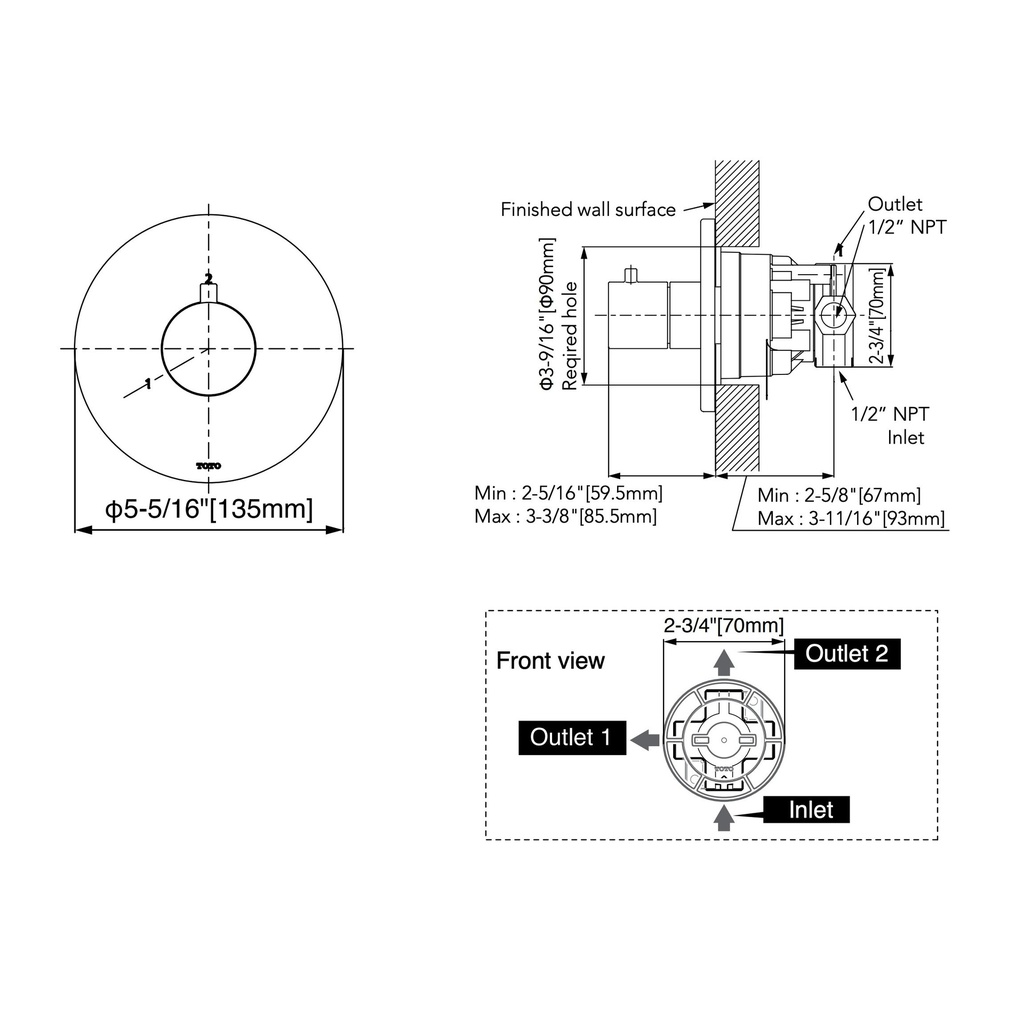 TOTO TBV01103U#MBL 2Way Div Trim W/O Off G Round
