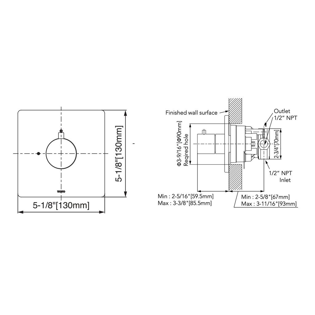 TOTO TBV02101U#PN Vol Ctrl Trim,G,Square Polished Nickel