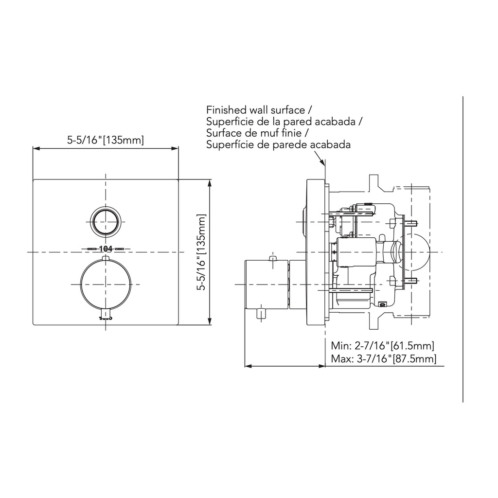 TOTO TBV02405U#CP Thermo 1Way Push Button Valve Chrome Plated W/ Shutoff