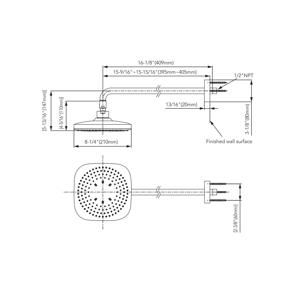TOTO TBW02003U1#CP Sh,8.5",1 Mode,2.5Gpm,G,Square Chrome Plated