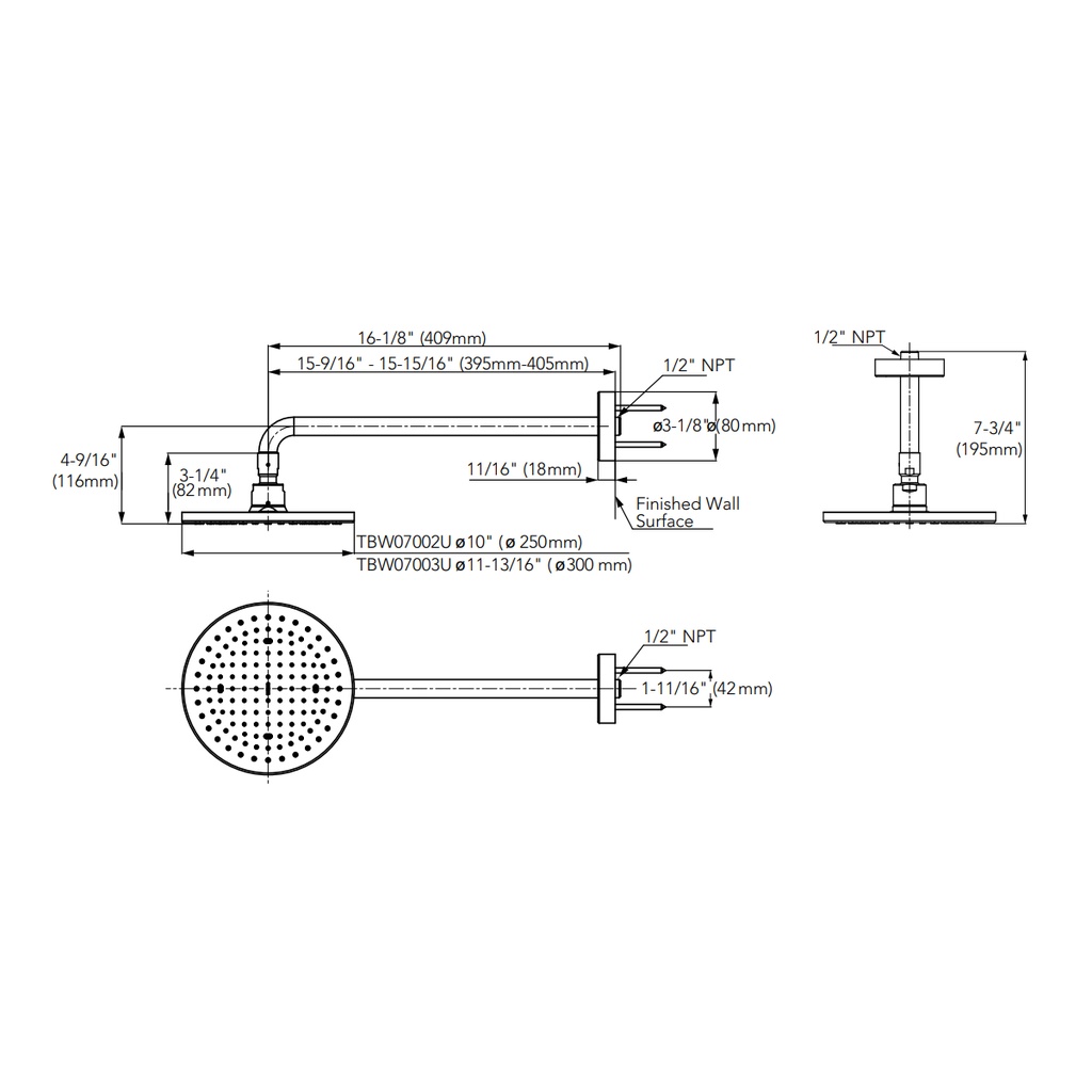 TOTO TBW07003U4#PFG Rain Shower Round 12" 1.75Gpm