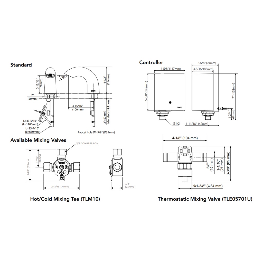 TOTO TEL105-D10ET#CP Ecofaucet Std Kit W/Thermo 0.09Gpc(0.35L/Cycle_Ond10Sec)