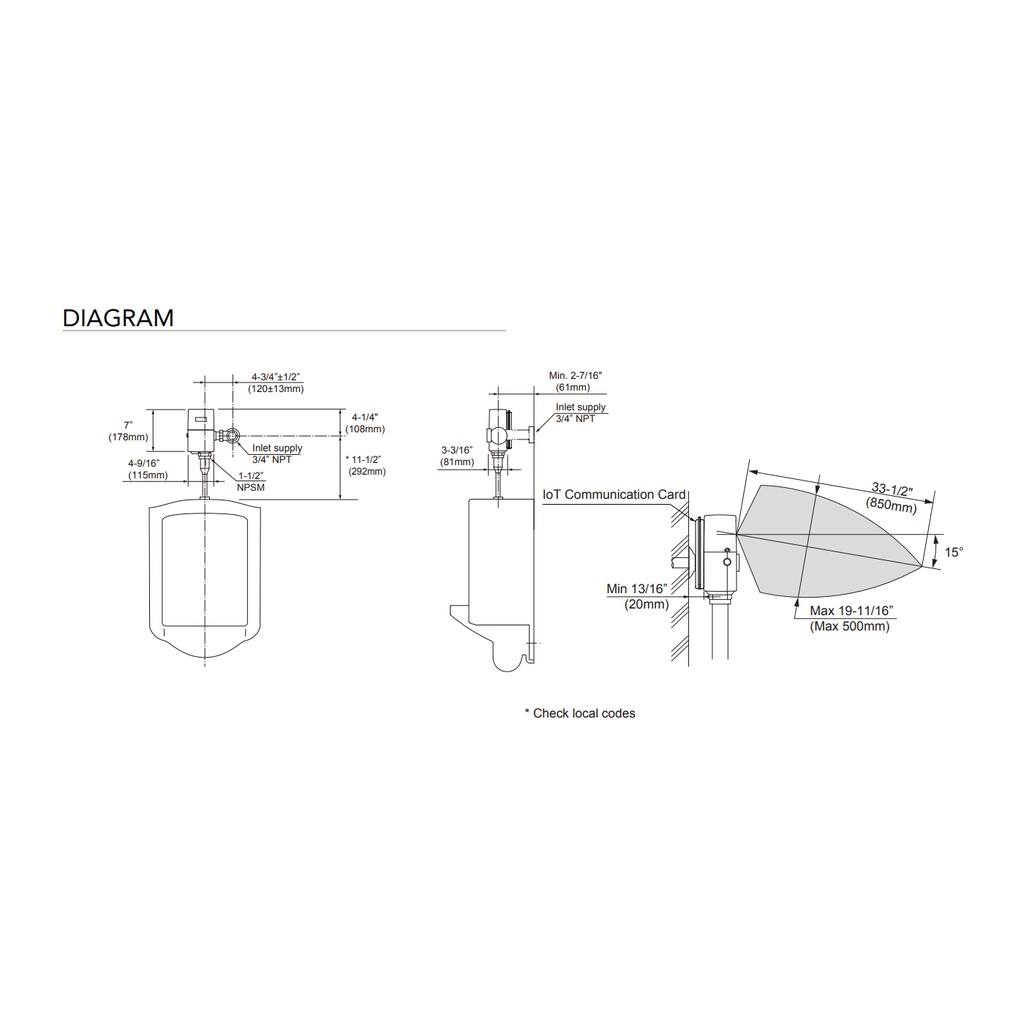 TOTO TEU1GAIA#CP Iot Efv Exposed Urinal 1.0G