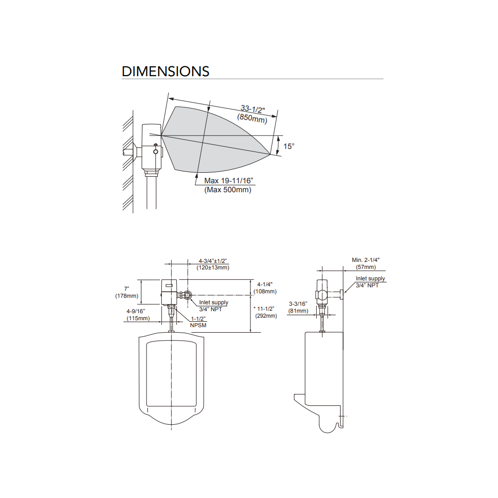 TOTO TEU1LAX#CP Ecoefv Exposed Urinal 0.5Gpf Reclaimed Water