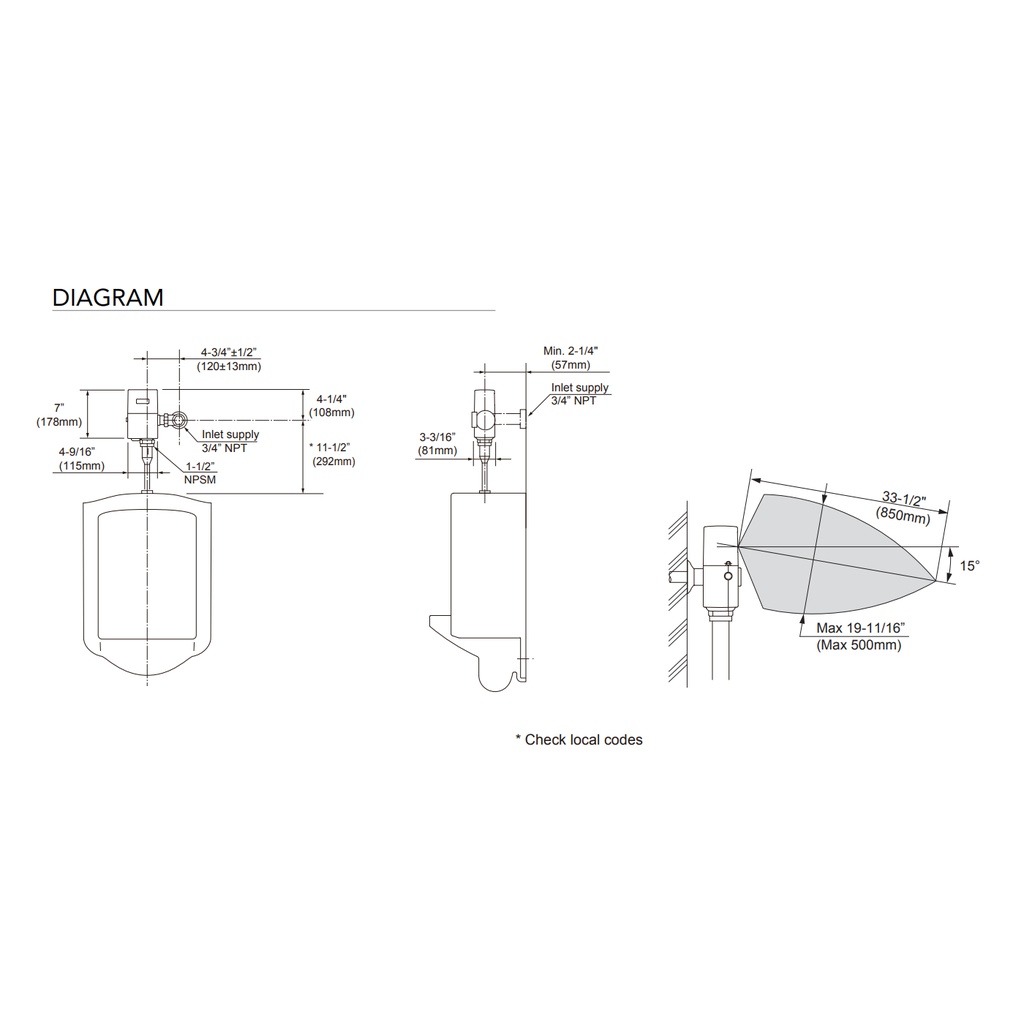 TOTO TEU1UAIA12#CP Iot Efv Exposed Urinal 0.125G
