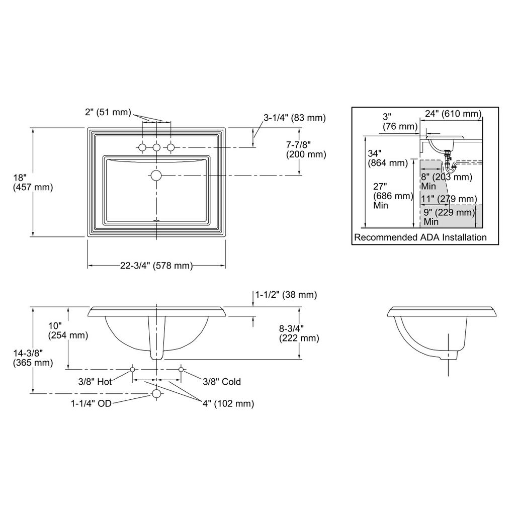Kohler 2241-4-0 Memoirs 22X18 Sr Lavatory/4Cc