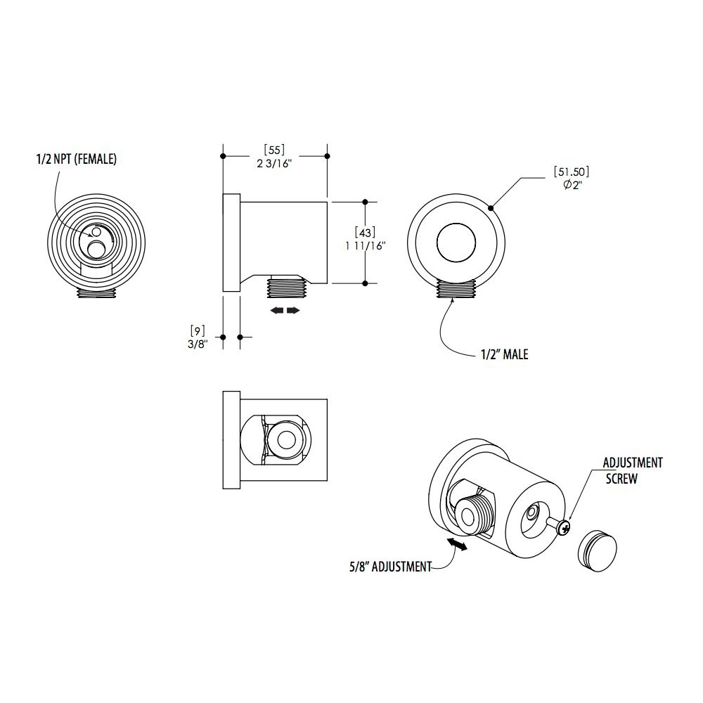 Aquabrass 1409 Waterways And Hook Adjustable Round Waterway Polished Chrome 2