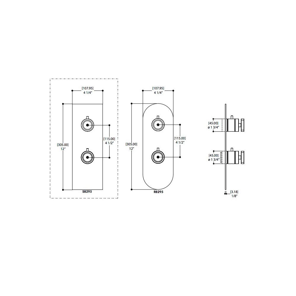 Aquabrass R8395 Trim Set For 12123 1/2 Thermostatic Valve 3 Way Shared Functions Polished Chrome 2