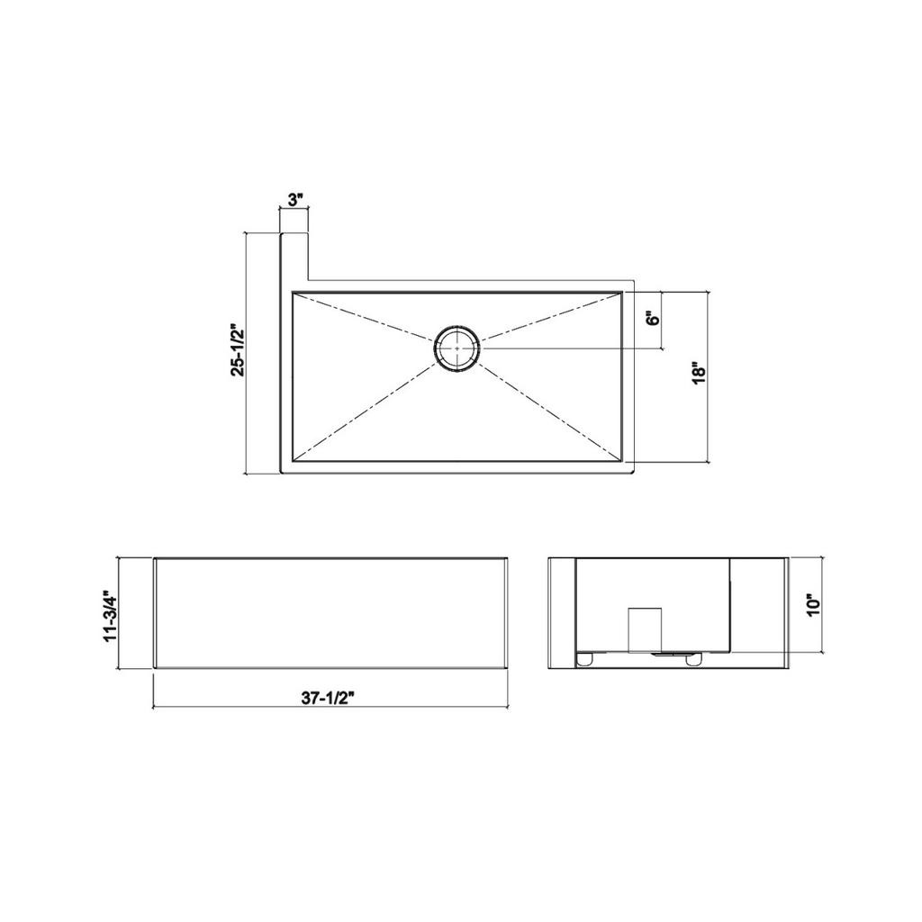 Julien 005304 Socialcorner Sink Undermount Flat Aprons Left Corner Single 35X18X10 2