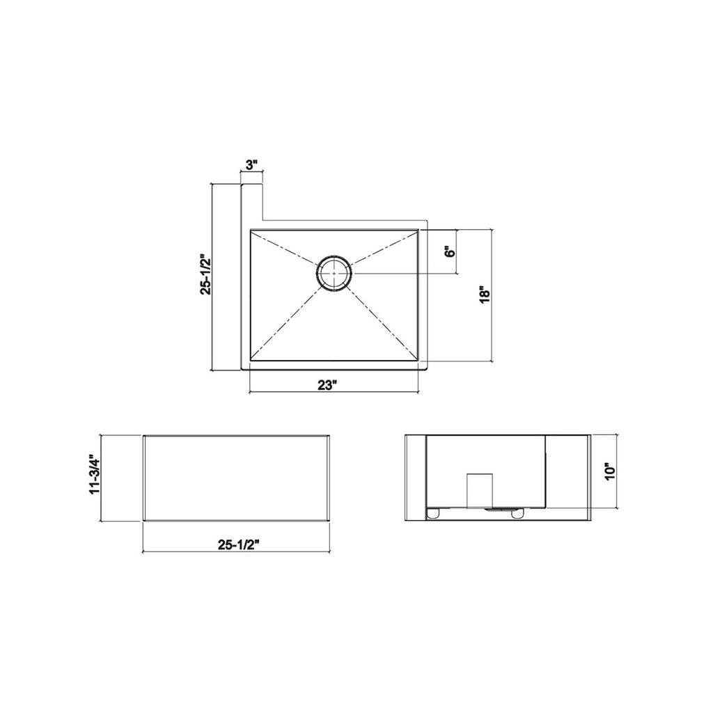 Julien 005300 Socialcorner Sink Undermount Flat Aprons Left Corner Single 23X18X10 2