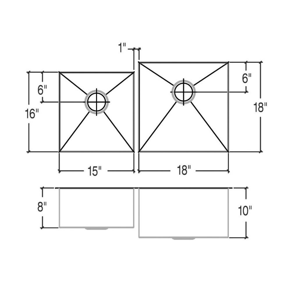 Julien 003641 Urbanedge Sink Undermount Double L15X16X8 R18X18X10 2