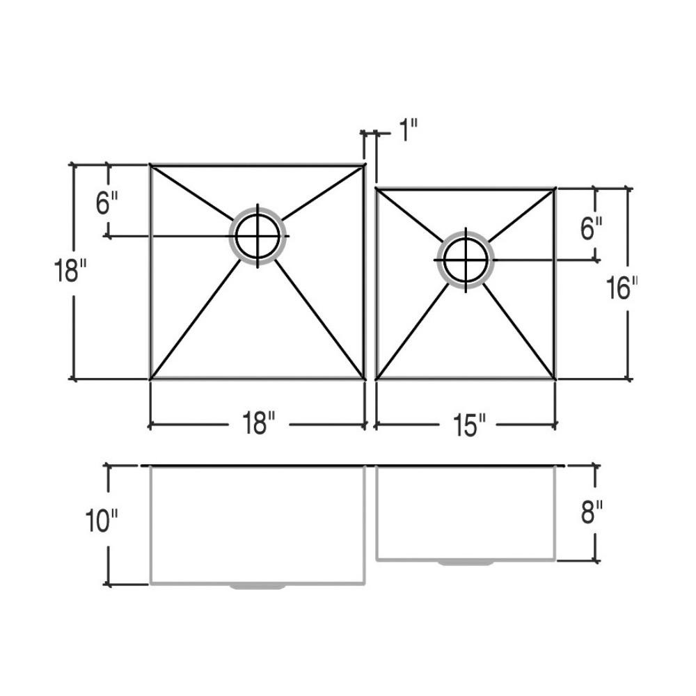 Julien 003236 Classic Sink Undermount Double L18X18X10 R15X16X8 2