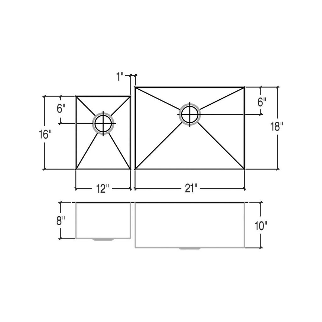Julien 003962 J7 Sink Undermount Double L12X16X8 R21X18X10 2