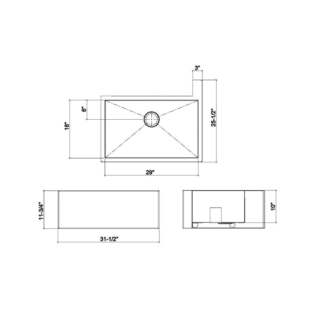 Julien 005303 Socialcorner Sink Undermount Flat Aprons Right Corner Single 29X18X10 2
