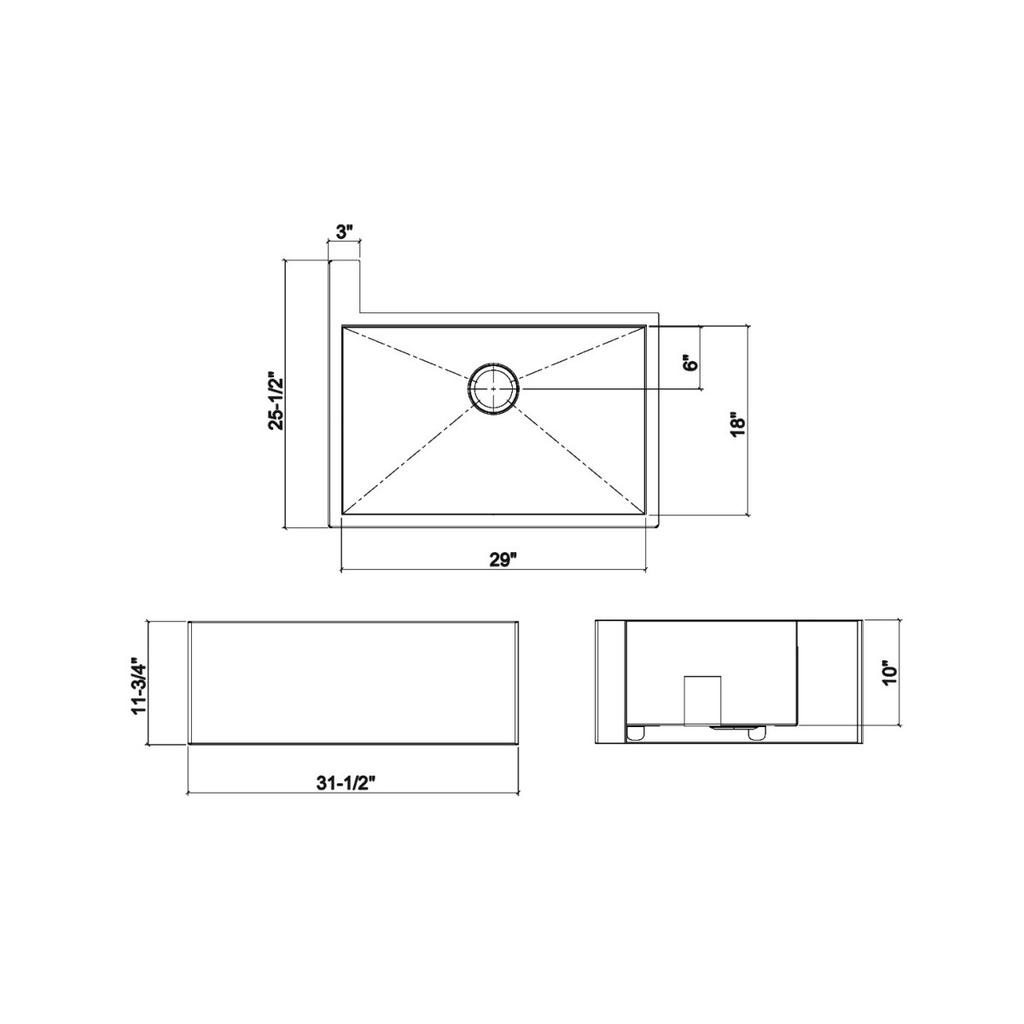 Julien 005302 Socialcorner Sink Undermount Flat Aprons Left Corner Single 29X18X10 2