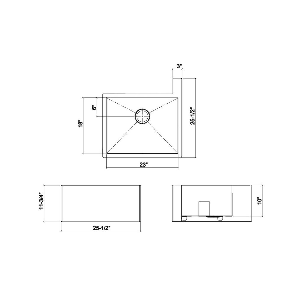 Julien 005301 Socialcorner Sink Undermount Flat Aprons Right Corner Single 23X18X10 2