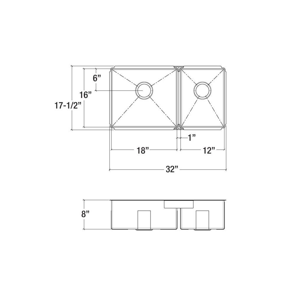 Julien 003934 J7 Sink Undermount Double L18X16X8 R12X16X8 2