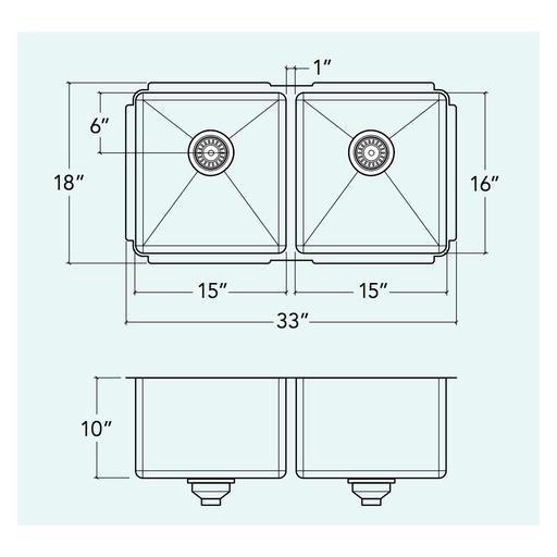 Prochef IH75-UE-331810 Proinox H75 Collection Undermount Sink With Double Bowl 2