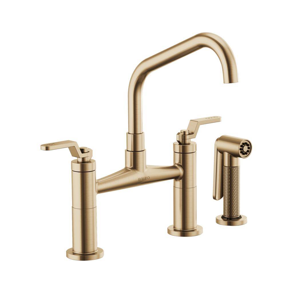 Brizo 62564LF Litze Bridge Facuet With Angled Spout Industrial Handle Luxe Gold 1