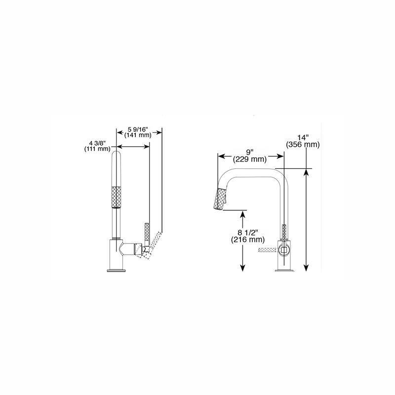 Brizo 63053LF Litze Pull Down Square Spout Knurled Handle Faucet Polished Nickel 2