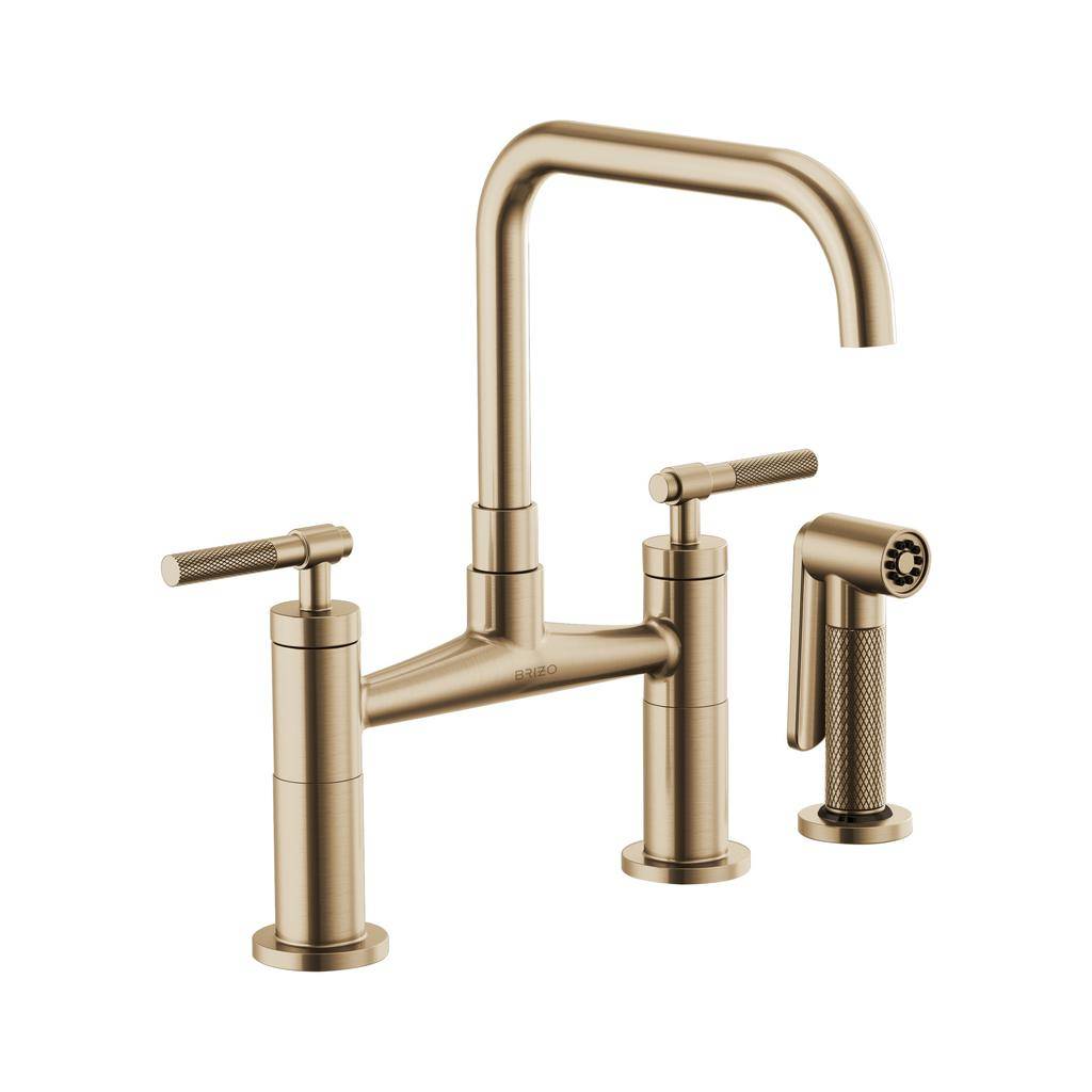 Brizo 62553LF Litze Bridge Faucet Square Spout Knurled Handle Luxe Gold 1