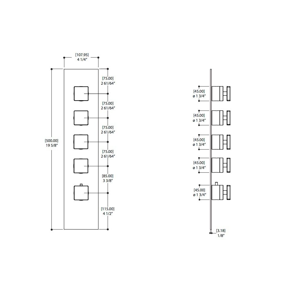 Aquabrass S3495 Square Trim Set For 3/4 Thermostatic Valve 3004 Polished Chrome 2